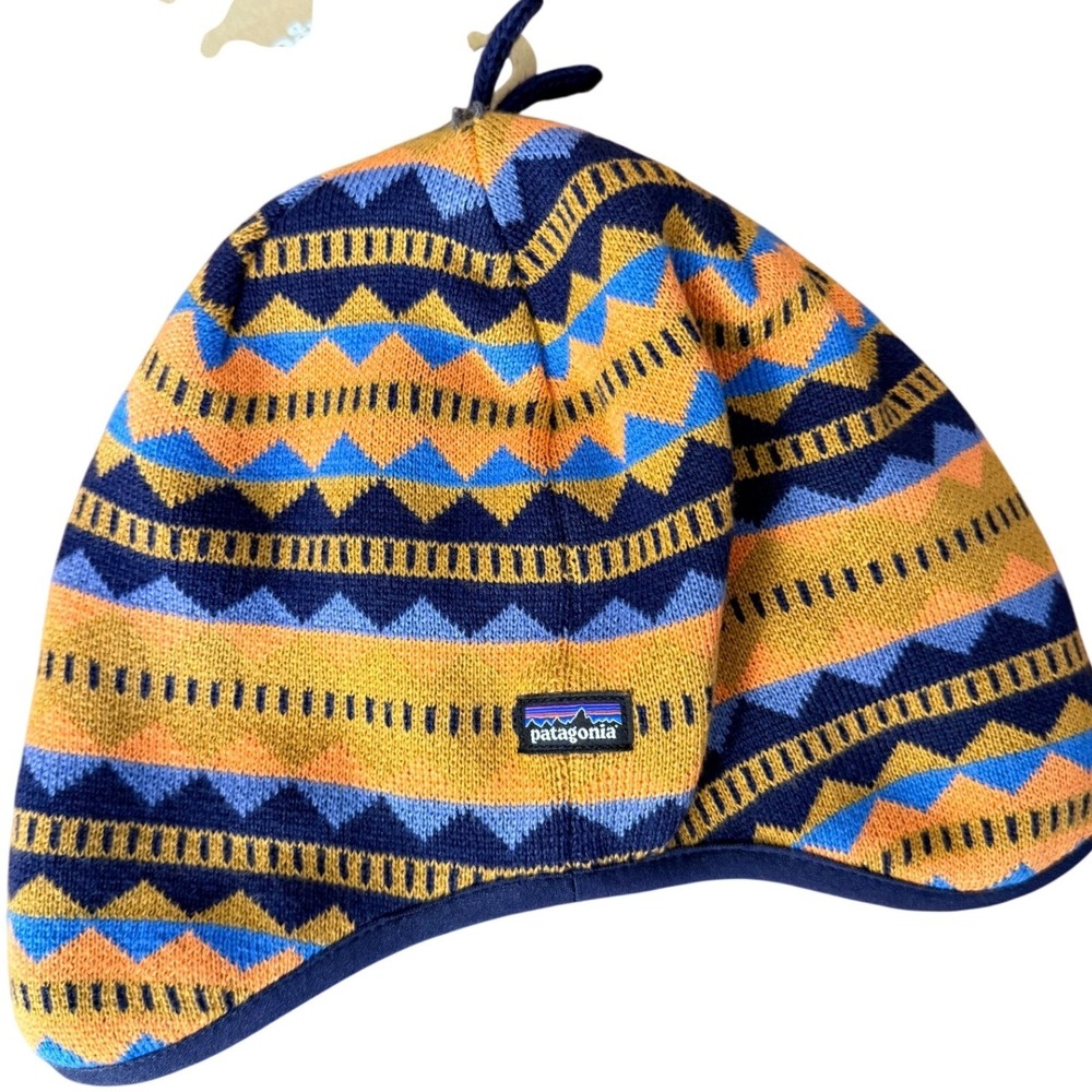 Patagonia Baby Reversible Beanie Diamond Stripe Talon Gold 60595 DITG 2T-5T NWT
